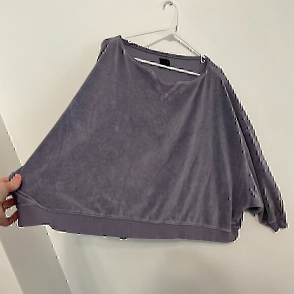 OUT FROM UNDER URBAN OUTFITTERS Vica Boat Neck Sweatshirt Periwinkle Velour Boxy - Picture 7 of 12